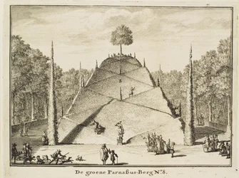 Konstgjorda berget Parnassus, graverad av Johannes Van den Aveele (d.1727)